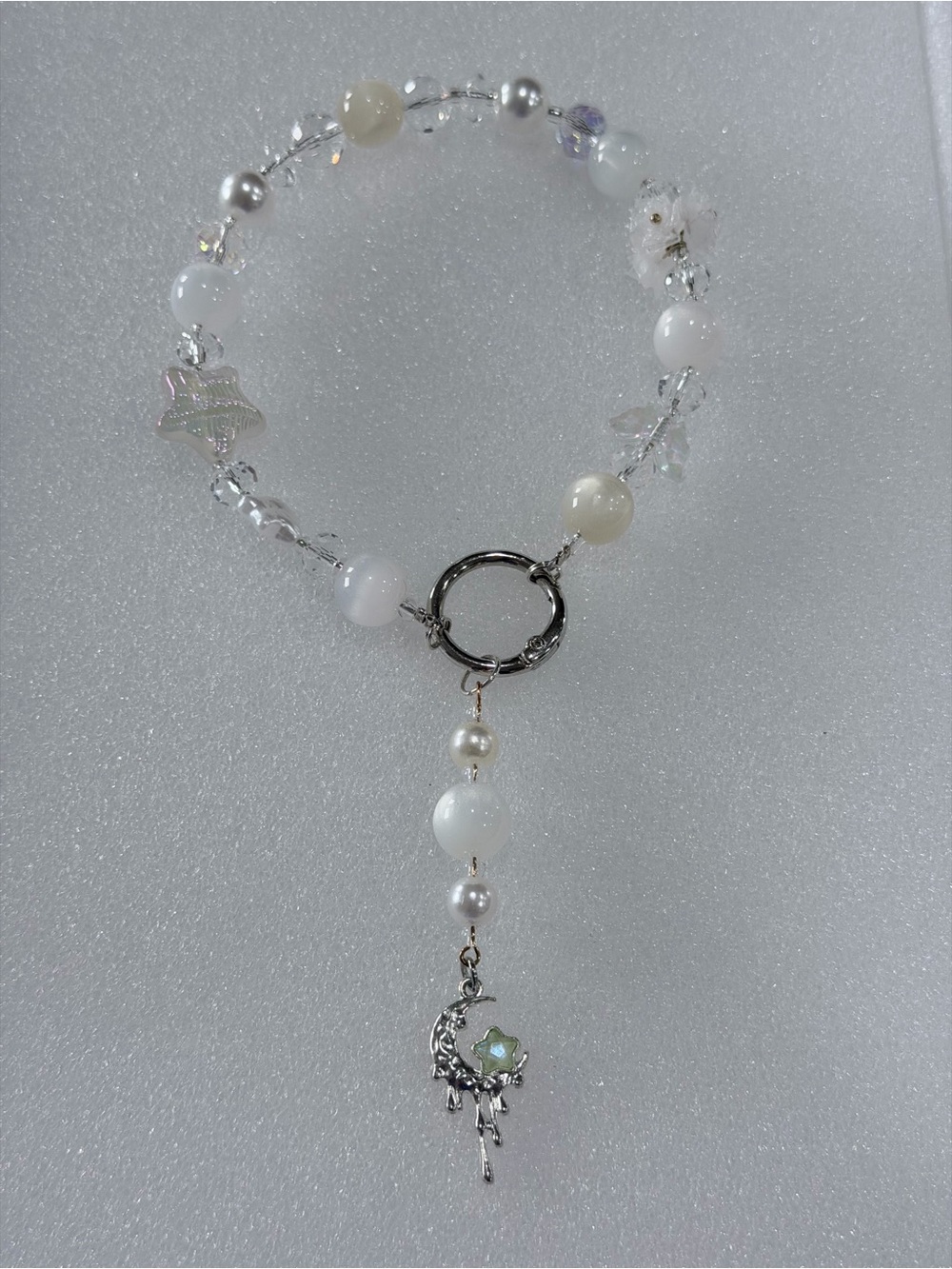 Elegant White Bead Crescent Charm/key holder